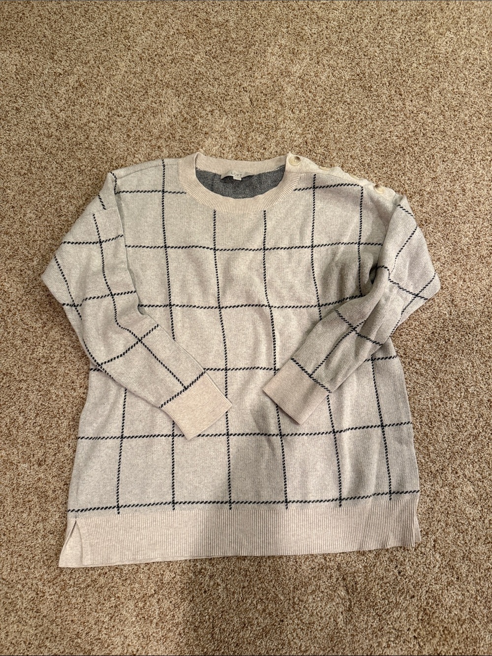 Windowpane Crewneck Sweater in Cream with Grey Grid